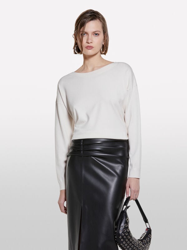 Camisola com decote à barco branco nata - camisolas decote à barco para mulher | Sisley