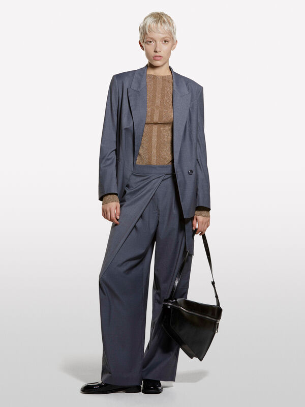 Camisola bege com lurex - camisolas gola redonda para mulher | Sisley