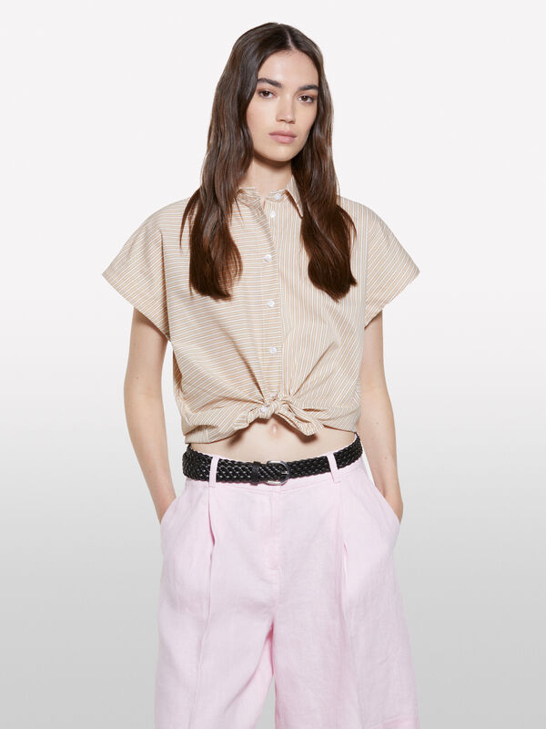 Camisa over fit às riscas bege - camisas para mulher | Sisley