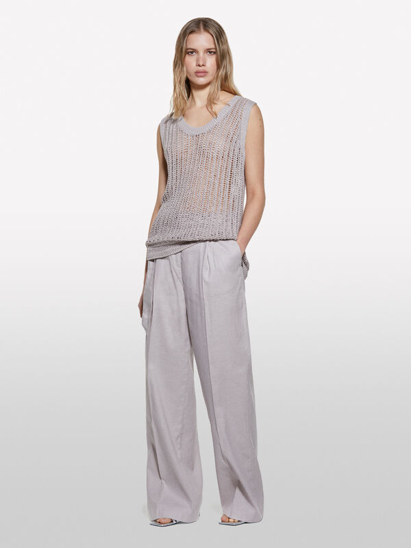 Camisola perfurada bege - camisolas gola redonda para mulher | Sisley