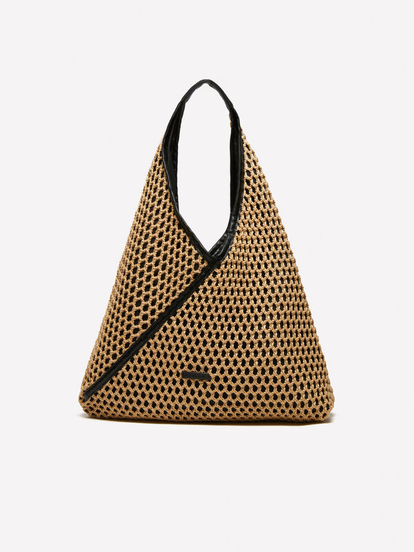 Bolsa bege maxi efeito crochê  - bolsas tote bag para mulher | Sisley