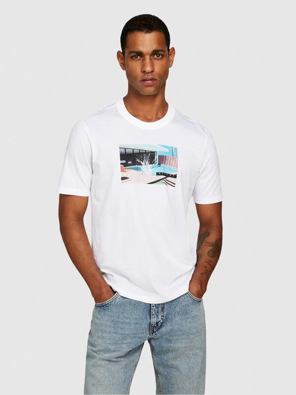 Relaxed fit t-shirt with print - t-shirt de manga curta para homem | Sisley