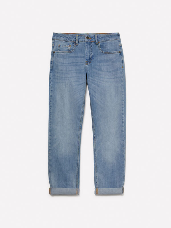 Jeans Varsavia regular fit com dobra azul - jeans regular para mulher | Sisley