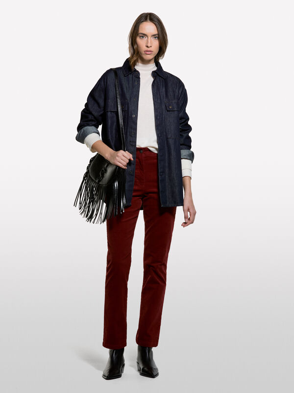 Camisola de gola alta com canelado duplo - camisolas gola redonda para mulher | Sisley