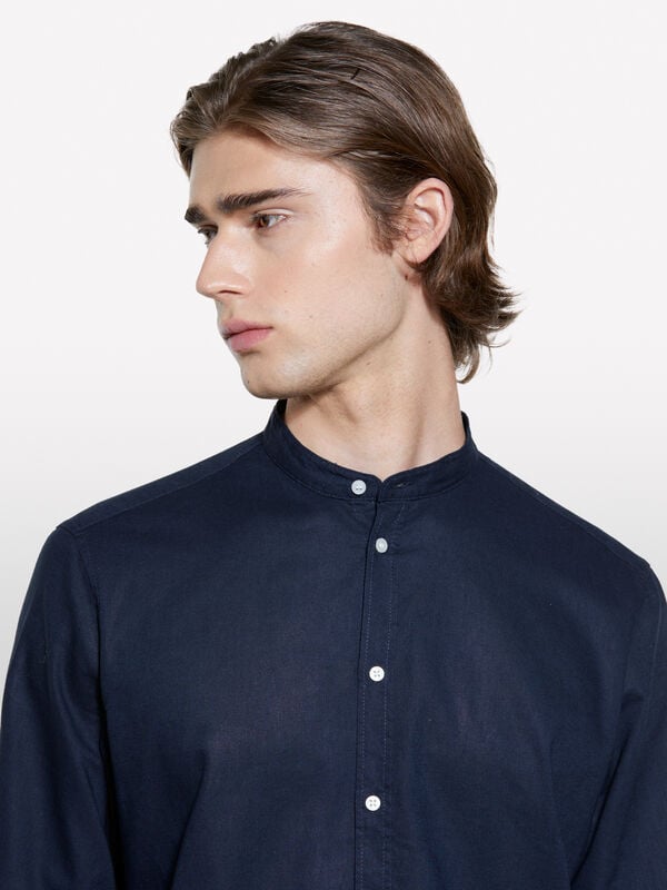 Camisa estilo coreano azul-escuro - camisas regular para homem | Sisley