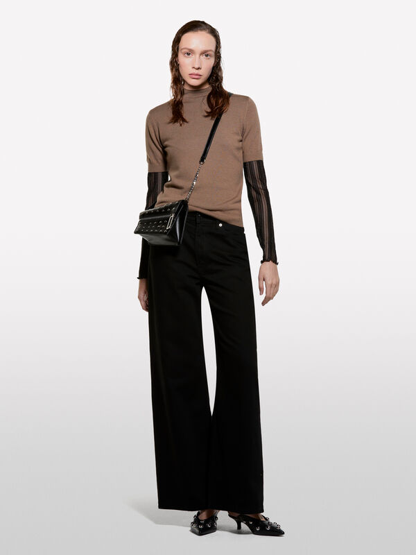 Camisola marrom com meia manga - camisolas gola alta para mulher | Sisley
