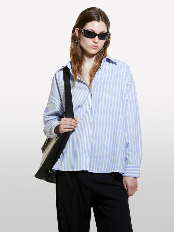 Camisa over às riscas azul-claro e branco - camisas para mulher | Sisley