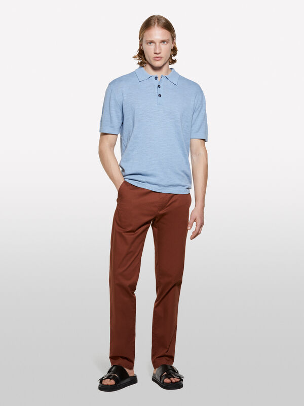 Polo azul-claro regular fit em mistura de linho - polos para homem | Sisley