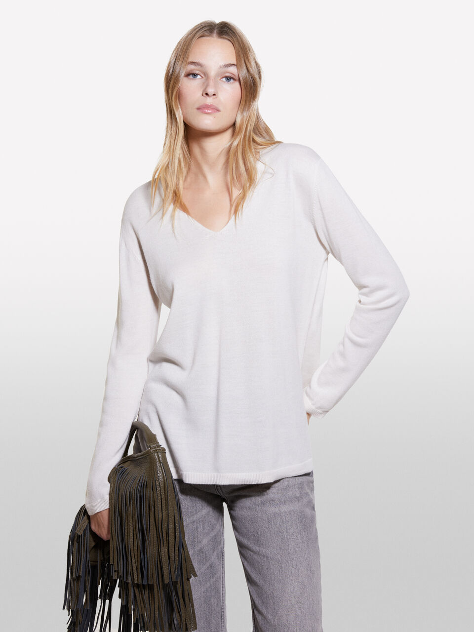 V NECK SWEATER L/S Mulher image number null