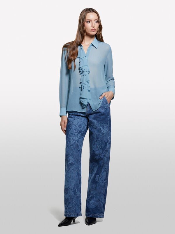 Calças azul-escuro com folhos Calças azul-escuro com folhos - camisas para mulher | Sisley