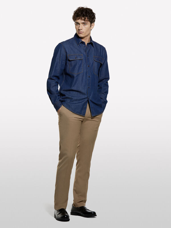 Camisa de jeans regular fit - camisas regular para homem | Sisley