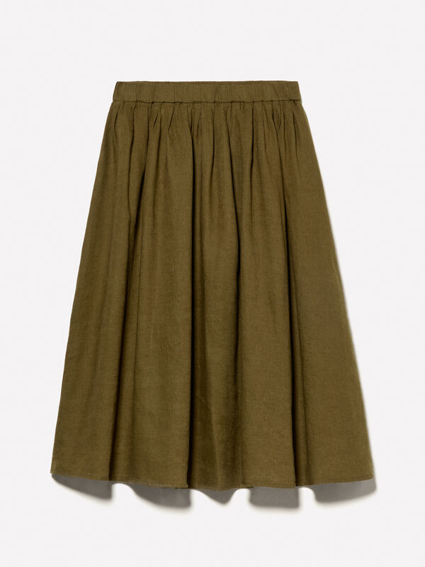 Saia midi verde militar em 100% linho Saia midi verde militar em 100% linho - saias midi, longuette mulher | Sisley