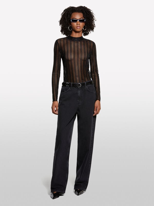 T-shirt transparente preta T-shirt transparente preta - t-shirt de manga comprida para mulher | Sisley