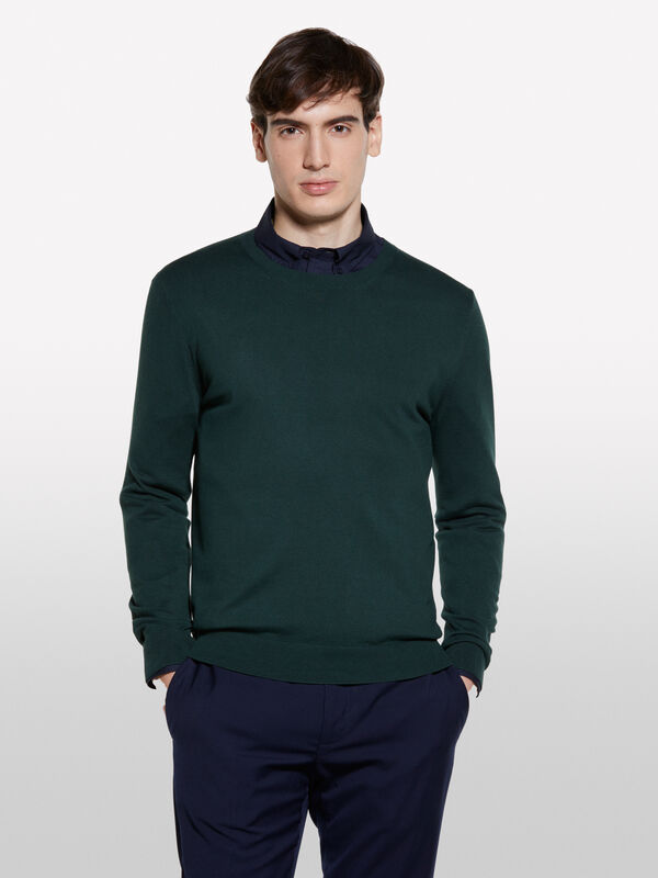 Camisola verde escuro regular fit - camisolas gola redonda para homem | Sisley