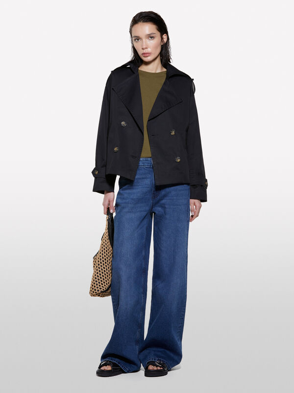 Trench coat curto preto - trenches e impermeáveis para mulher | Sisley