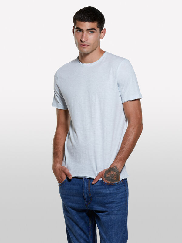 T-shirt de manga curta slim fit azul-claro - t-shirt de manga curta para homem | Sisley