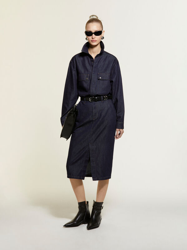 Camisa em denim azul-escuro - camisas para mulher | Sisley