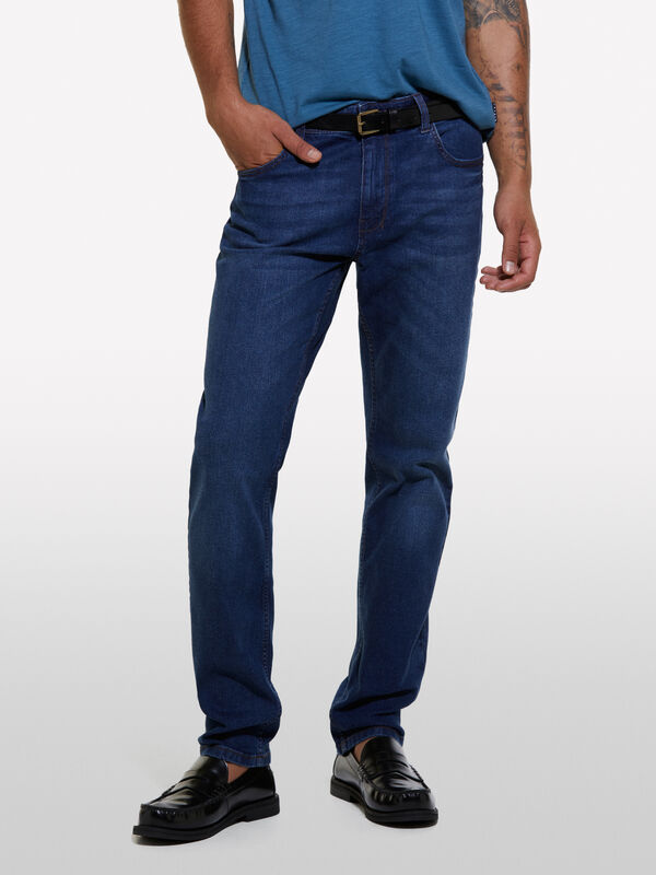 Jeans Boston slim fit azul-escuro efeito vintage - jeans slim fit para homem | Sisley