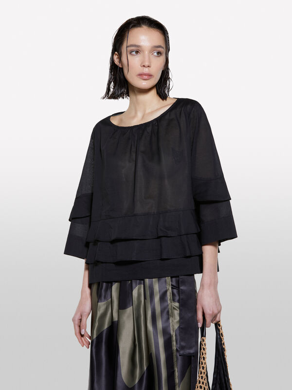 Blusa preta com folhos - blusas para mulher | Sisley