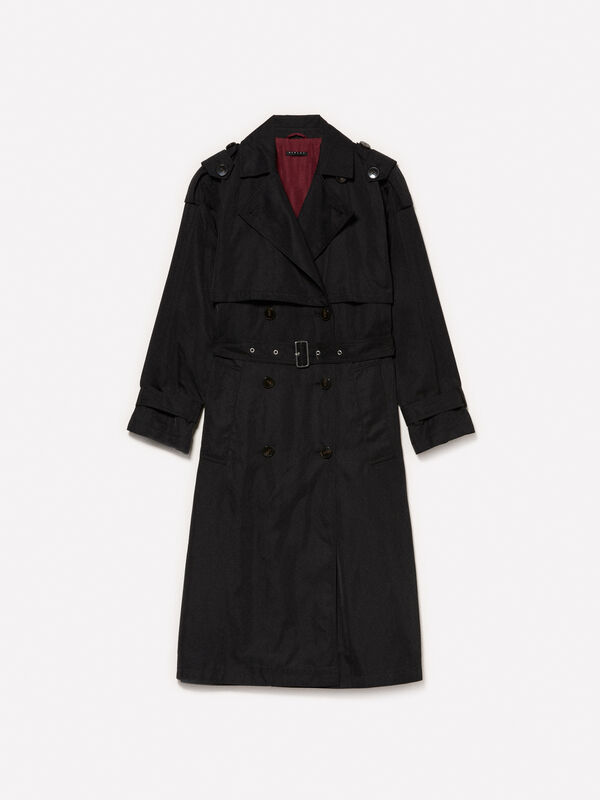Trench preto comfort fit com cinto - trenches e impermeáveis para mulher | Sisley