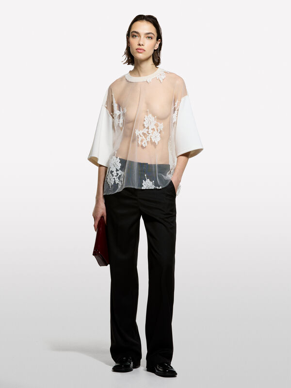 Calças retas pretas - calças de cintura subida para mulher | Sisley