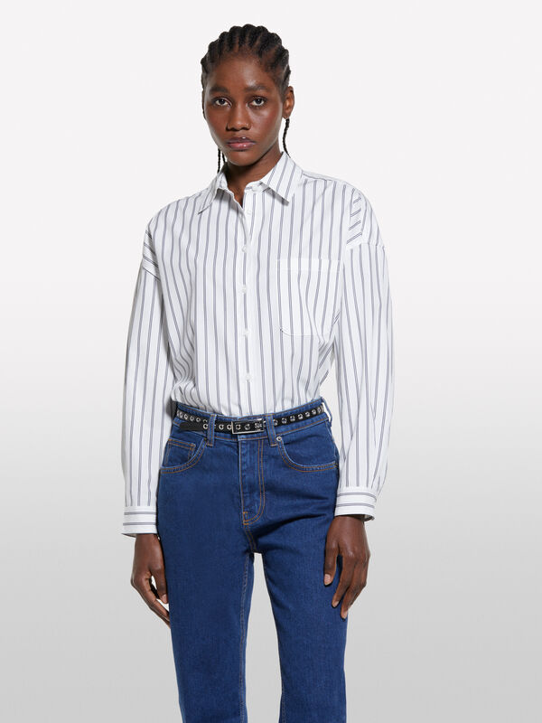 Camisa over às riscas branco - camisas para mulher | Sisley