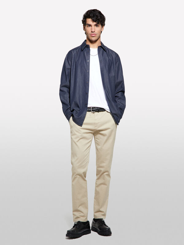 Calças chinos slim fit bege-escuro - calças slim para homem | Sisley