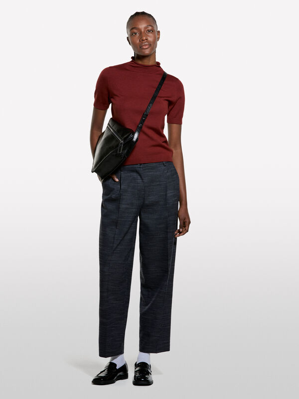 Camisola vermelho tijolo com meia manga - camisolas gola alta para mulher | Sisley