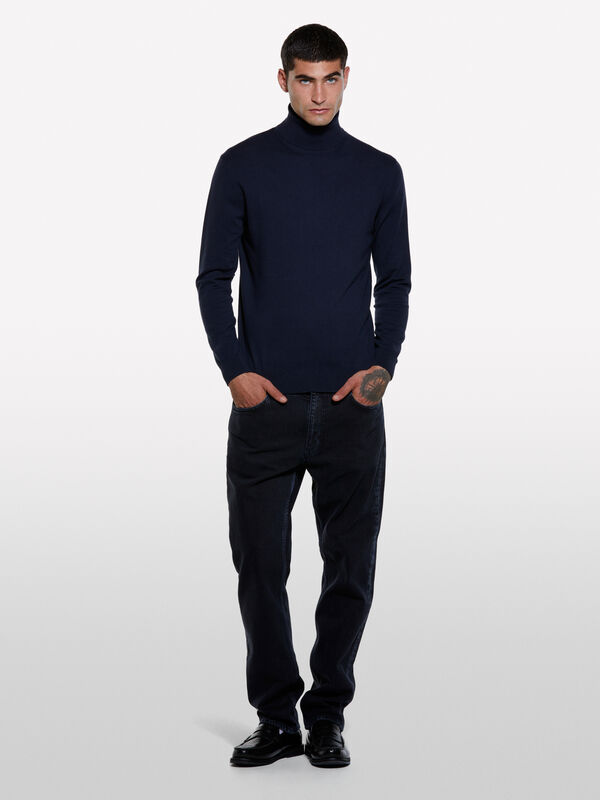 Camisola azul-escuro com gola alta - camisolas gola alta para homem | Sisley