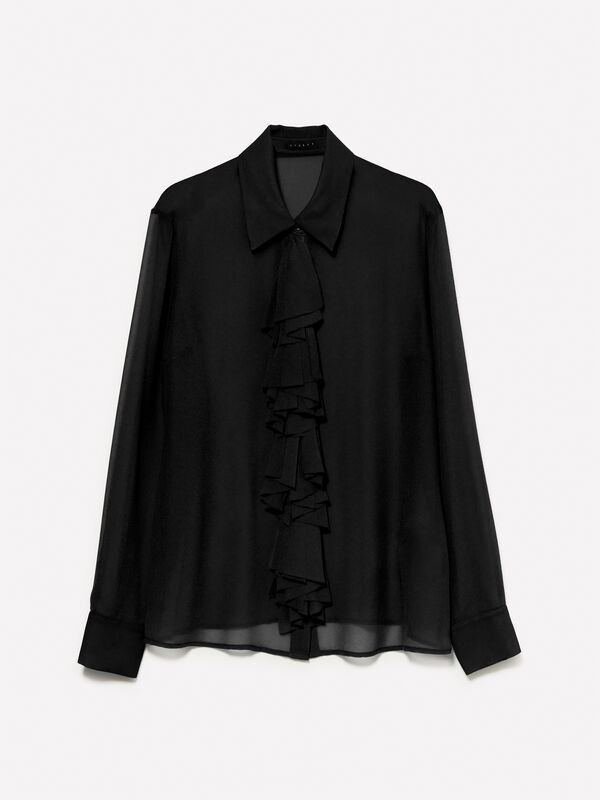 Camisa preta com folhos Camisa preta com folhos - camisas para mulher | Sisley
