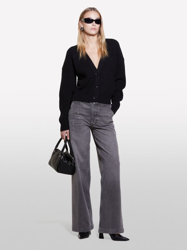 Jeans cinza-escuro com strass - jeans largos para mulher | Sisley