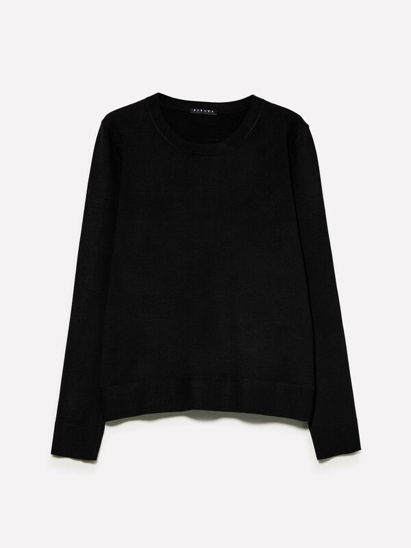 Camisola de gola redonda preta - camisolas gola redonda para mulher | Sisley