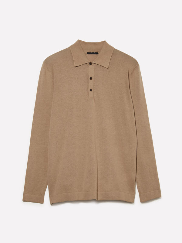 Polo de malha cor camel - camisolas decote em v para homem | Sisley