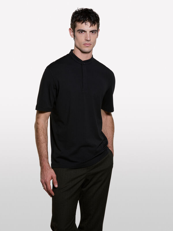 Polo preto com gola guru - polos para homem | Sisley