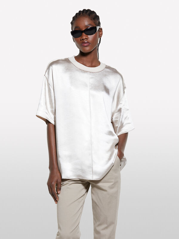 Blusa over fit em cetim branco nata - blusas para mulher | Sisley