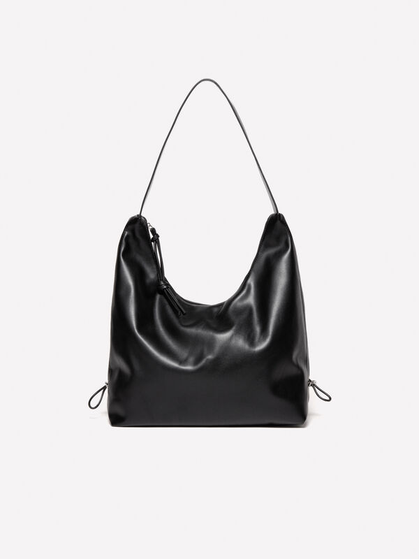 Bolsa preta com cordão de ajuste Bolsa preta com cordão de ajuste - bolsas tote bag para mulher | Sisley