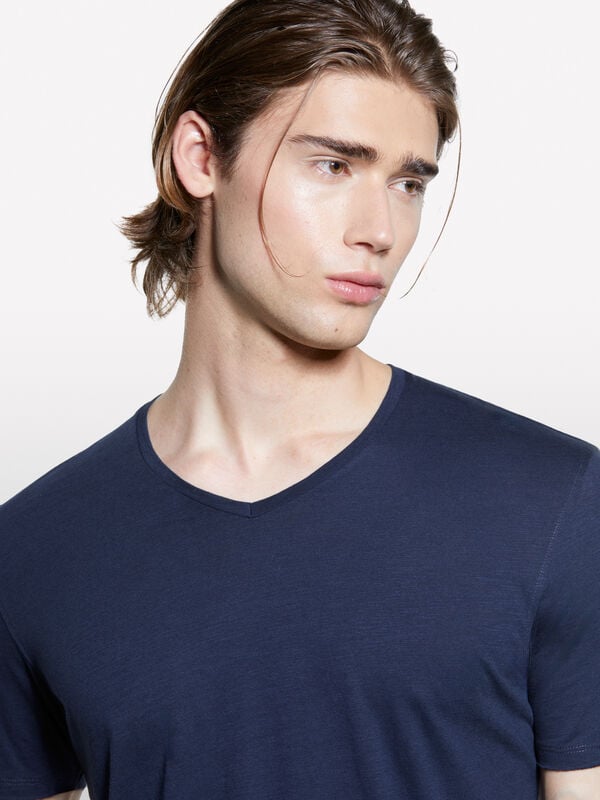T-shirt slim fit azul-escuro - t-shirt de manga curta para homem | Sisley