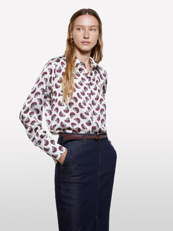 Camisa branco nata em cetim estampado. - camisas para mulher | Sisley