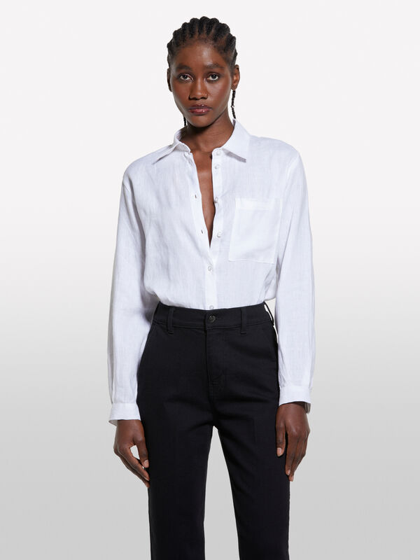 Camisa branca em 100% linho - camisas para mulher | Sisley