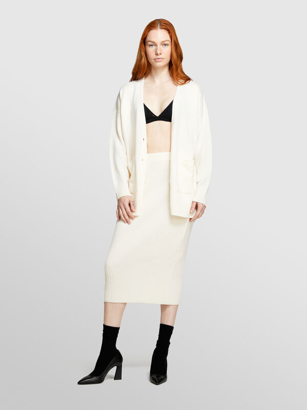 Saia midi de malha branco nata - saias midi, longuette mulher | Sisley