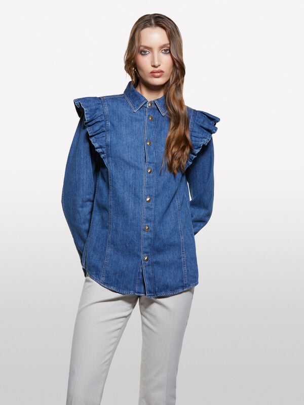 Camisa de jeans azul com folho Camisa de jeans azul com folho - camisas para mulher | Sisley