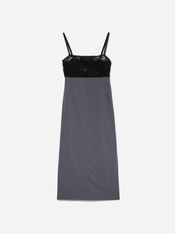 Vestido bustier cinza com tule - vestidos midi para mulher | Sisley