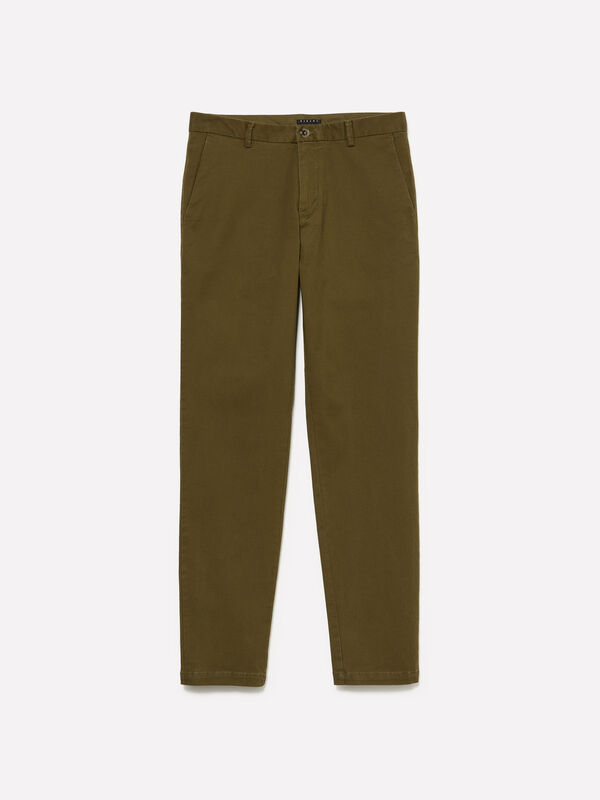 Calças chino verde-oliva - calças chinos para homem | Sisley