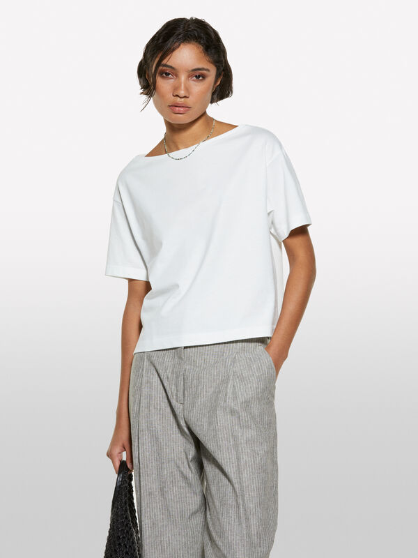 T-shirt cropped branca boxy fit - t-shirt de manga curta para mulher | Sisley
