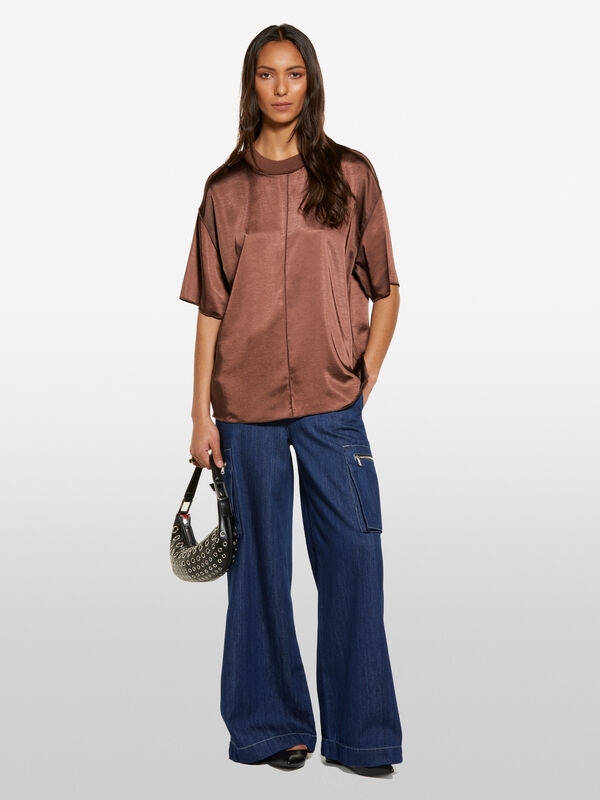 Blusa over fit em cetim marrom escuro - blusas para mulher | Sisley