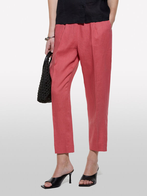 Joggers blush em 100% linho - calças joggers para mulher | Sisley