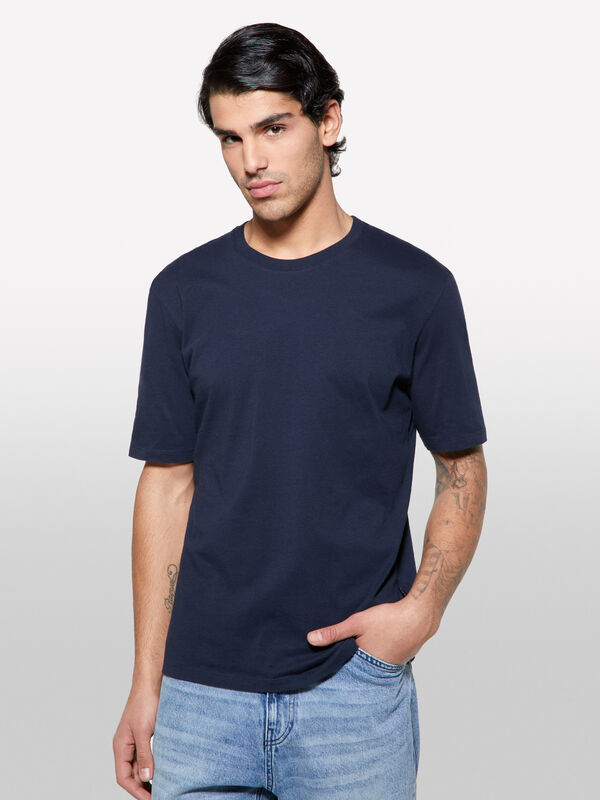 T-shirt de manga curta regular fit azul-escuro - t-shirt de manga curta para homem | Sisley