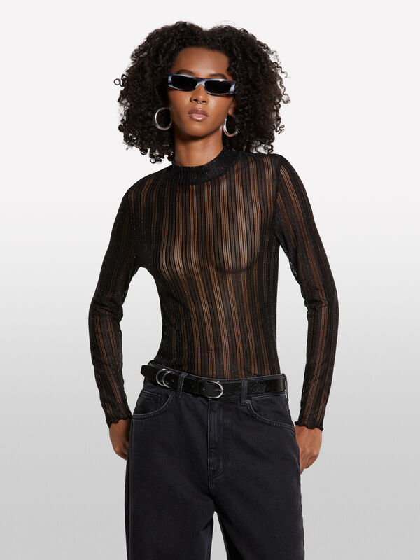 T-shirt transparente preta - t-shirt de manga comprida para mulher | Sisley