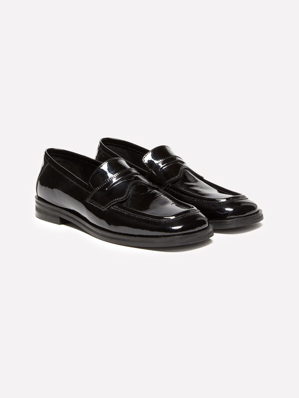 Mocassins pretos 100% pele envernizada - sapatos rasos mulher | Sisley