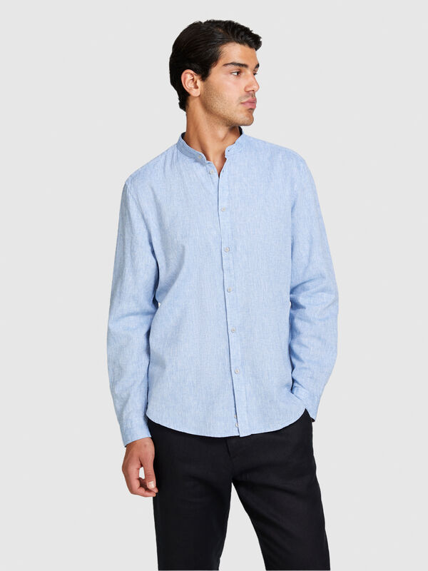 Camisa com gola coreana em mistura de linho - camisas regular para homem | Sisley